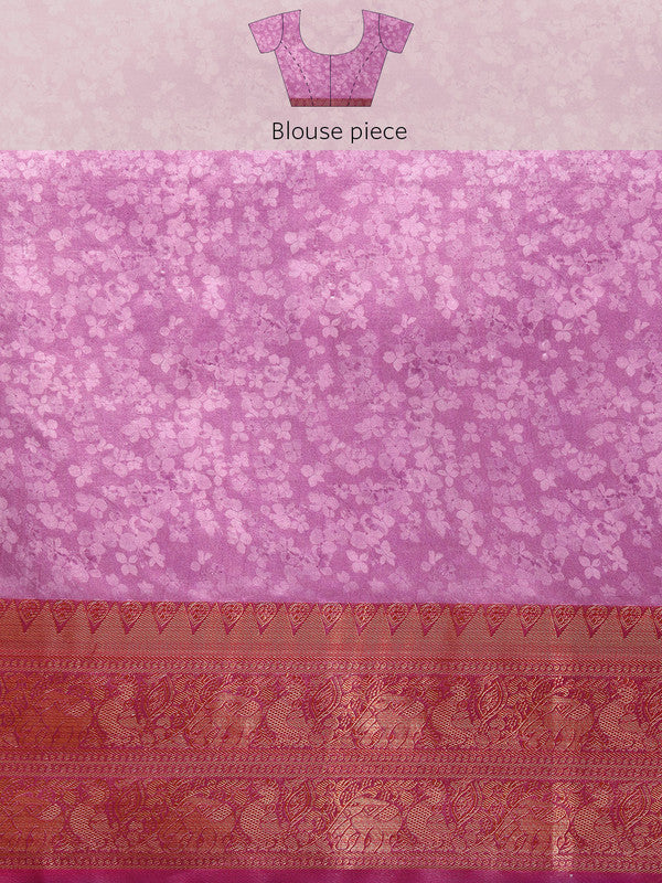 Turquoise Pure Silk Floral Saree with Digital Print and Blouse