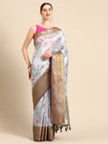 Elegant gray pure silk saree with digital floral print pattern