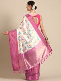Off White Pure Silk Floral Digital Print Saree with Blouse