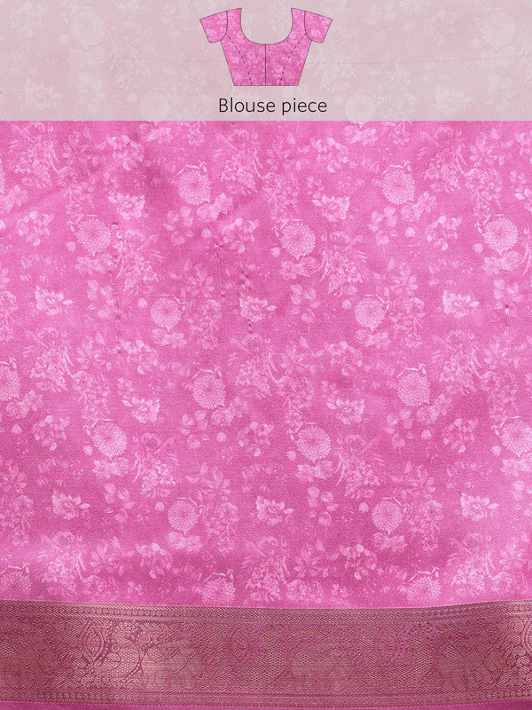 Off White Pure Silk Floral Digital Print Saree with Blouse