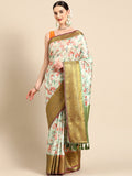 Green pure silk floral digital print saree with matching unstitched blouse piece
