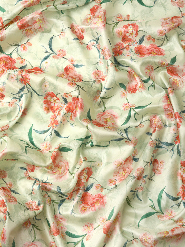 Green Pure Silk Floral Digital Print Saree with Unstitched Blouse