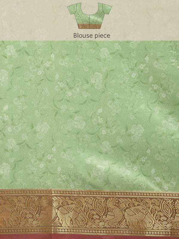 Green Pure Silk Floral Digital Print Saree with Unstitched Blouse