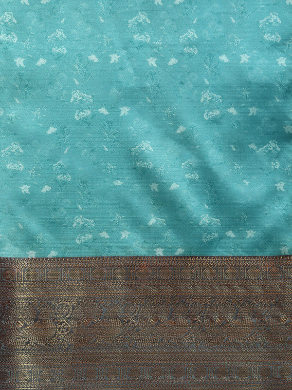 Gray Pure Silk Floral Digital Print Saree with Unstitched Blouse