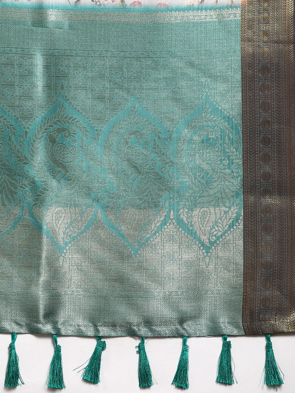 Gray Pure Silk Floral Digital Print Saree with Unstitched Blouse