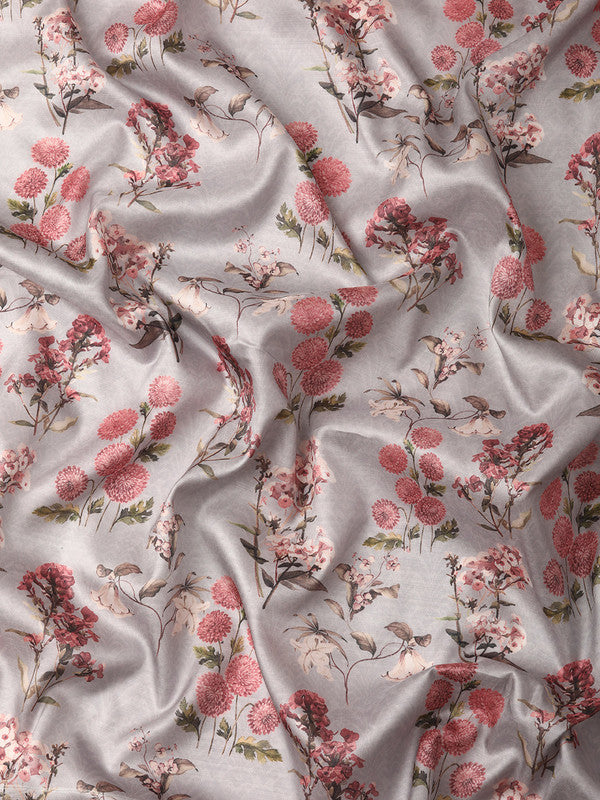Gray Pure Silk Floral Digital Print Saree with Unstitched Blouse