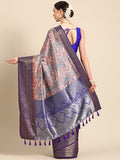Brown Pure Silk Floral Print Saree with Unstitched Blouse Piece