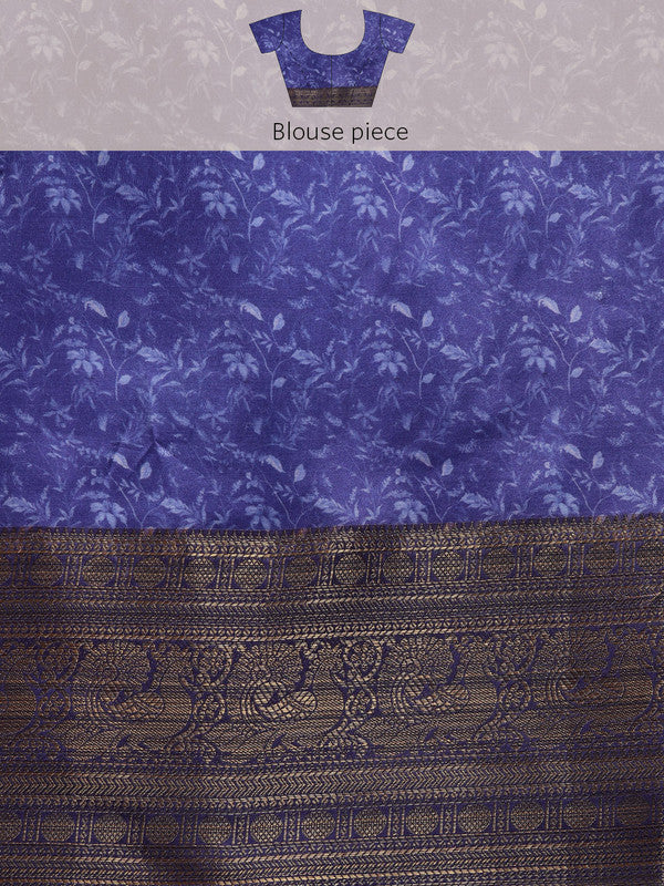 Brown Pure Silk Floral Print Saree with Unstitched Blouse Piece