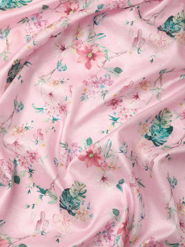 Pink Pure Silk Digital Print Floral Saree with Unstitched Blouse