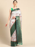 Gray pure silk saree with elegant digital floral prints and unstitched blouse