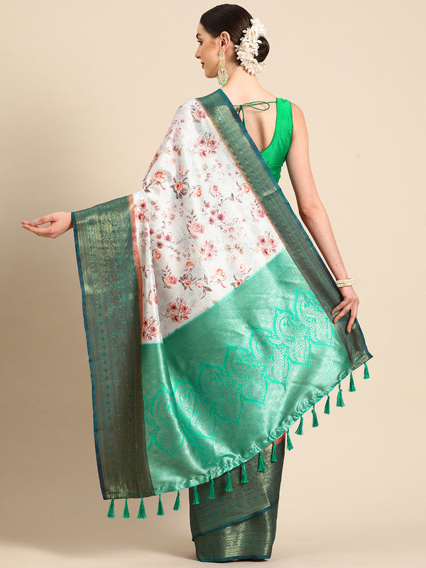 Gray Pure Silk Floral Digital Print Saree with Blouse