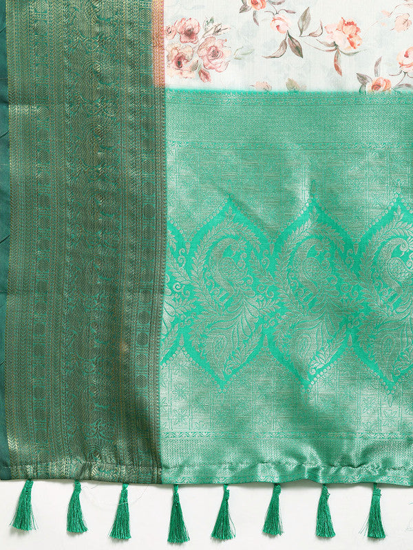 Gray Pure Silk Floral Digital Print Saree with Blouse