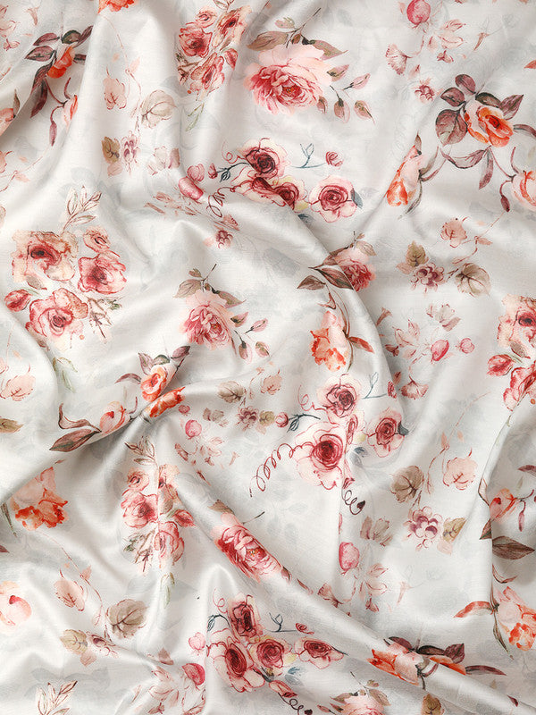 Gray Pure Silk Floral Digital Print Saree with Blouse