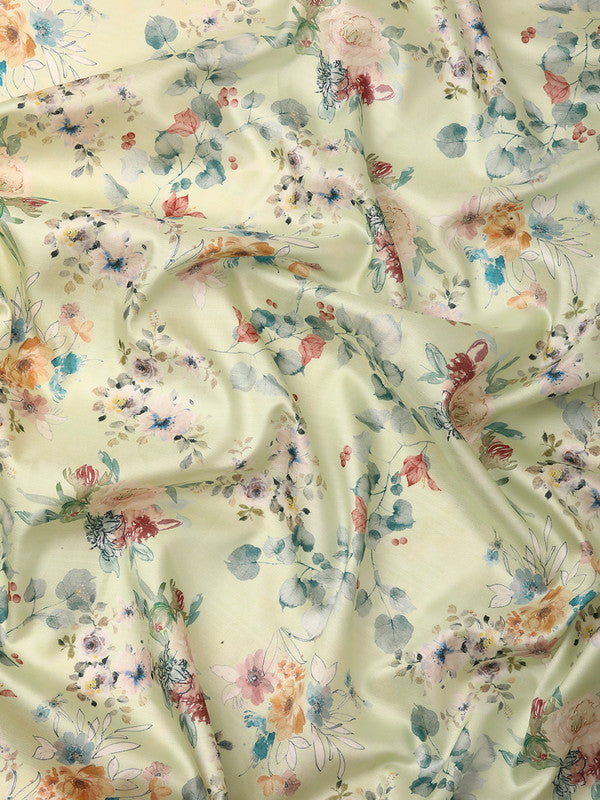Green Pure Silk Digital Print Floral Saree with Unstitched Blouse