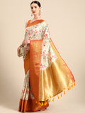 A beautiful multicolor pure silk saree with vibrant digital floral print patterns.