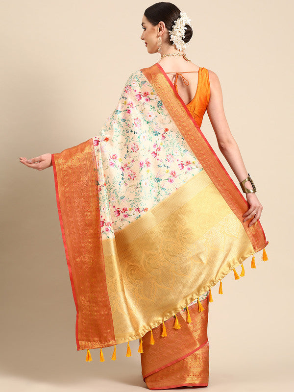 Multicolor Pure Silk Digital Print Floral Saree with Unstitched Blouse