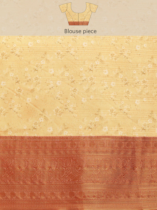 Multicolor Pure Silk Digital Print Floral Saree with Unstitched Blouse