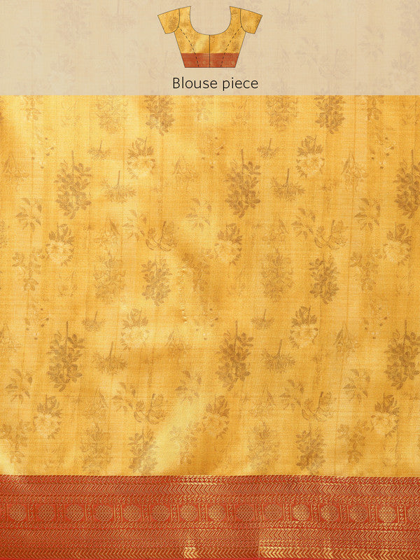 Sky Blue Pure Silk Floral Print Saree with Unstitched Blouse