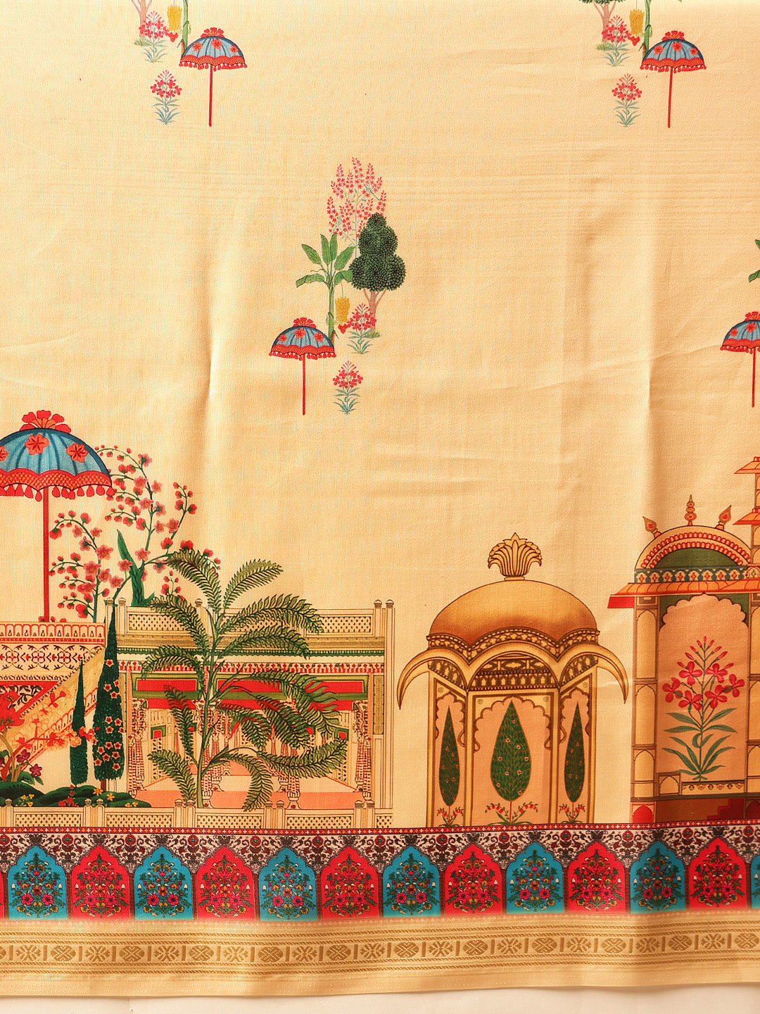 Beige Banarasi Art Silk Saree with Abstract Digital Prints