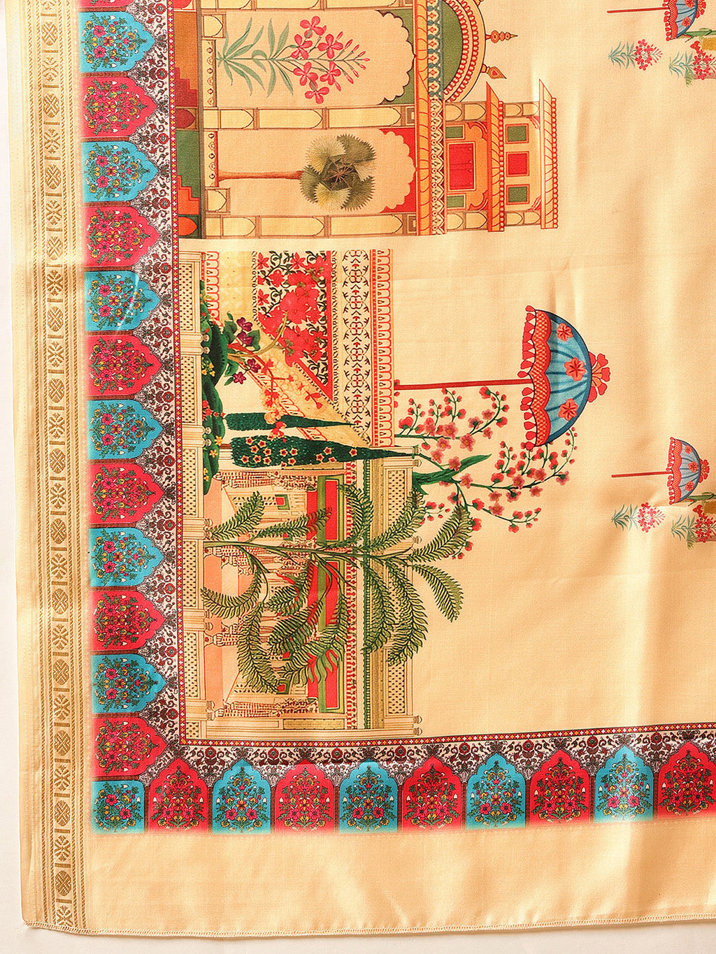 Beige Banarasi Art Silk Saree with Abstract Digital Prints