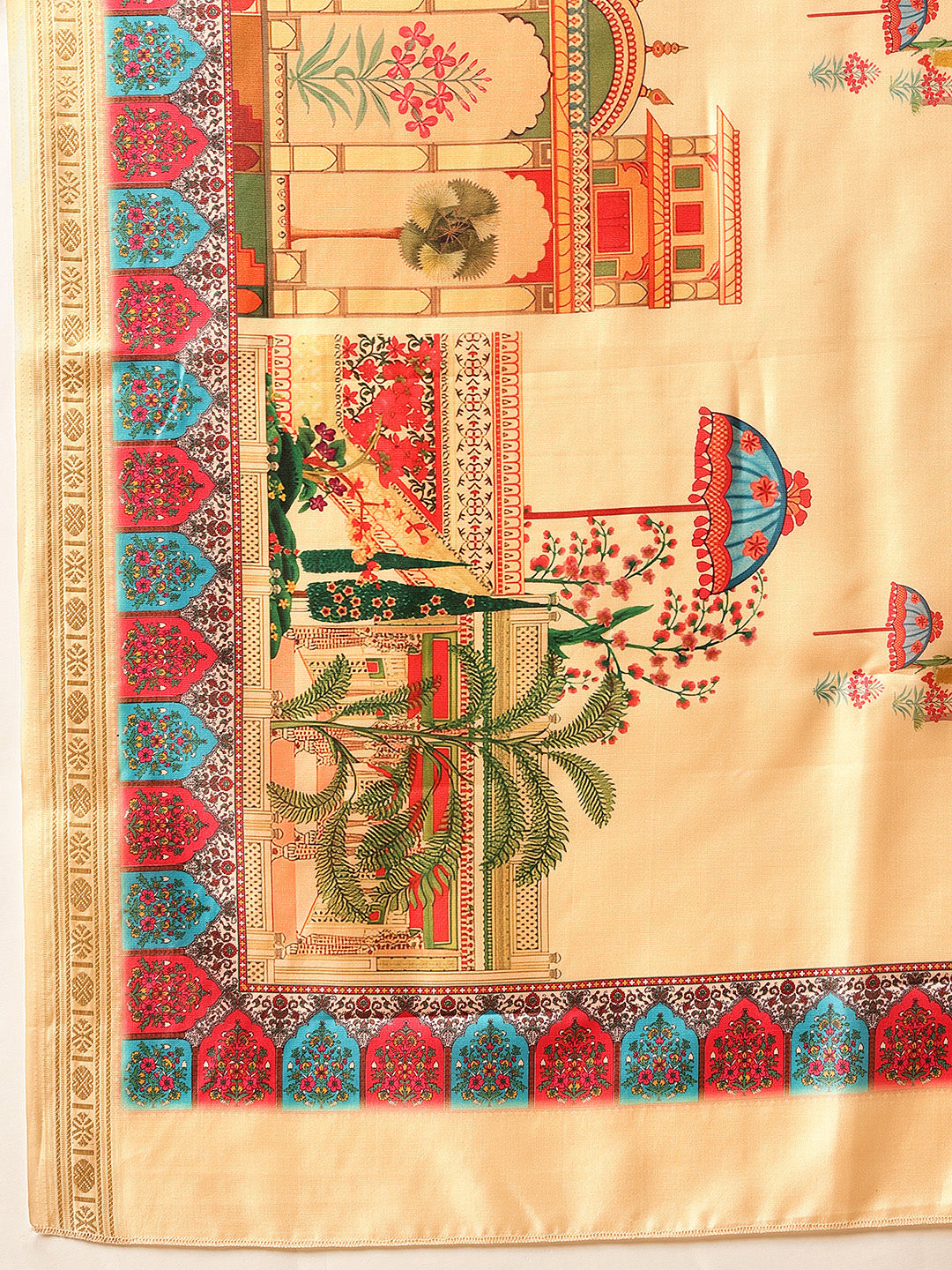 Beige Banarasi Art Silk Saree with Abstract Digital Prints