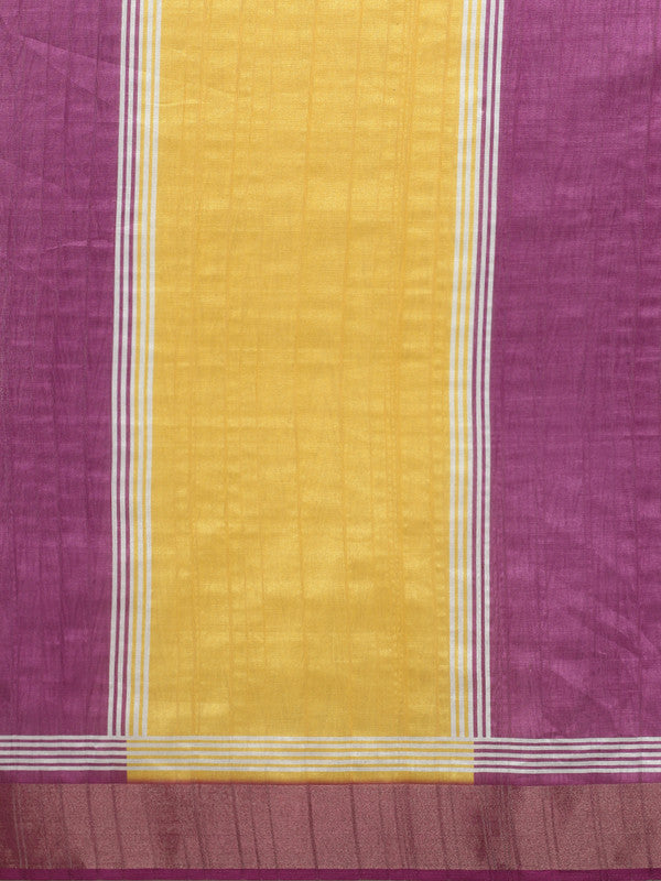 Yellow Tusser Silk Digital Print Solid Saree with Unstitched Blouse