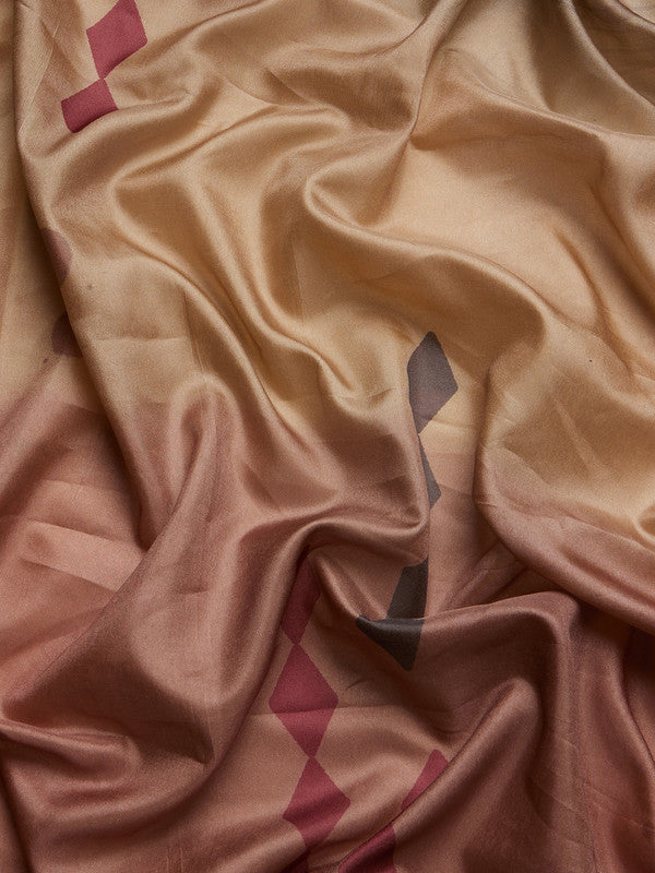 Peach Tusser Silk Digital Print Striped Saree with Blouse