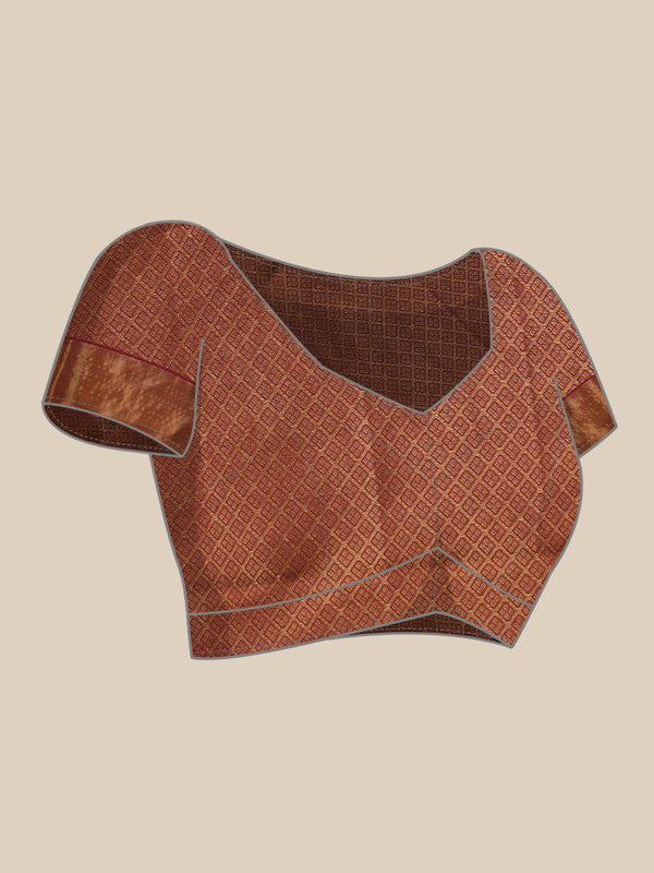 Peach Tusser Silk Digital Print Striped Saree with Blouse