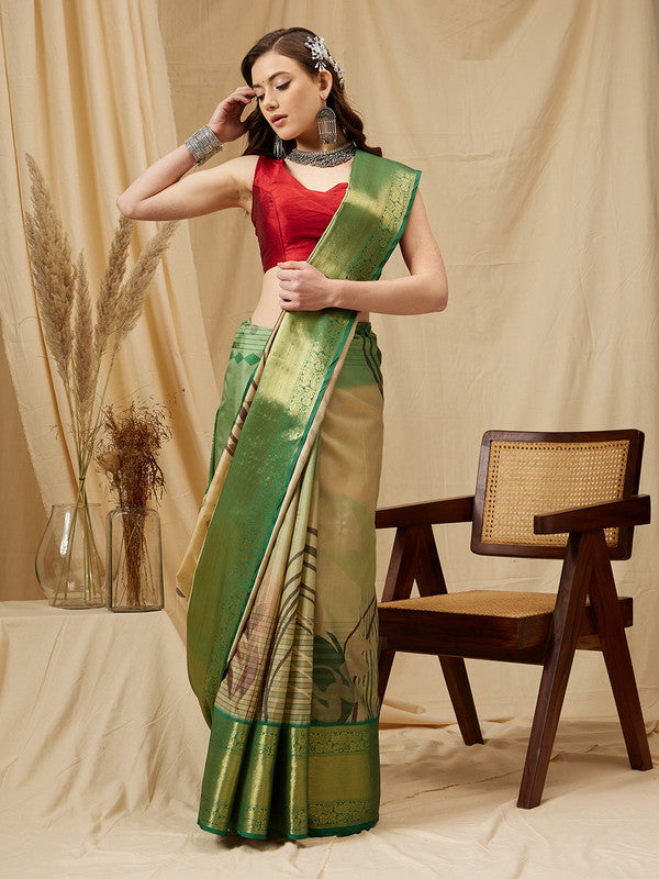 Multicolor Striped Tusser Silk Digital Print Saree