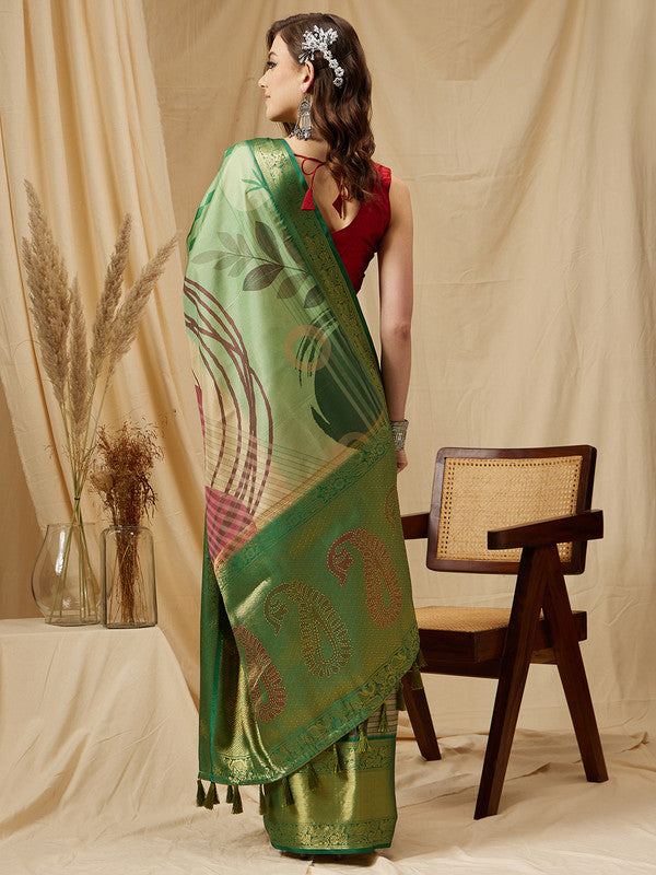 Multicolor Striped Tusser Silk Digital Print Saree