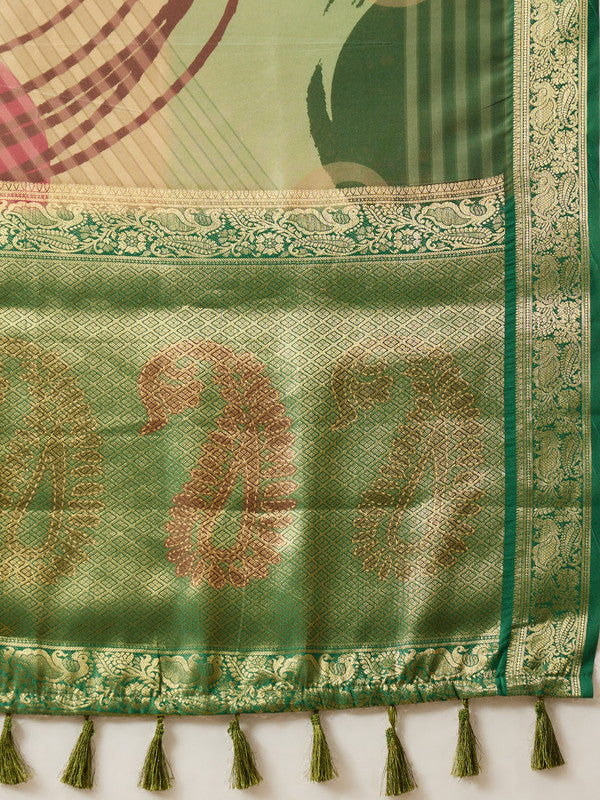 Multicolor Striped Tusser Silk Digital Print Saree
