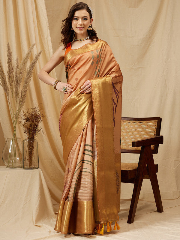 Multicolor Tusser Silk Striped Saree with Unstitched Blouse