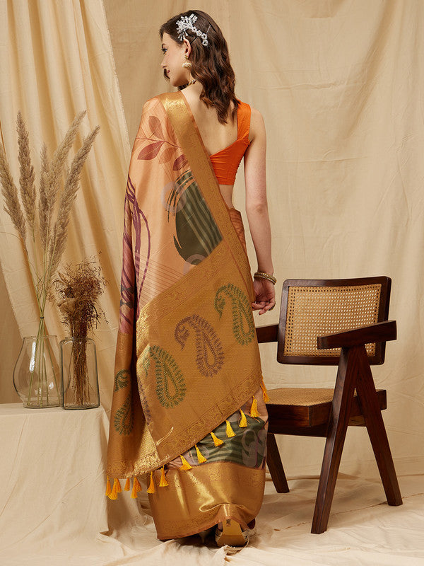 Multicolor Tusser Silk Striped Saree with Unstitched Blouse