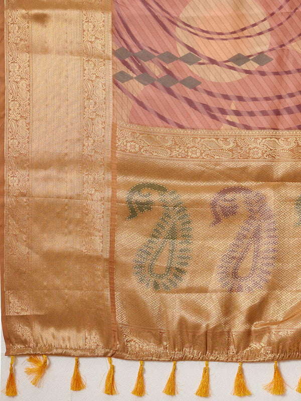 Multicolor Tusser Silk Striped Saree with Unstitched Blouse