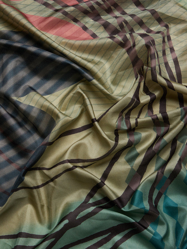 Striped Digital Print Tusser Silk Saree with Blouse Piece