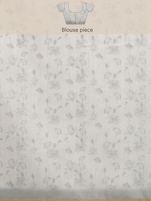 Beige Cotton Blend Digital Floral Print Saree with Blouse Piece