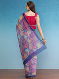 Multicolor Digital Print Floral Cotton Blend Saree with Blouse