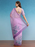 Purple Cotton Blend Floral Digital Print Saree with Blouse