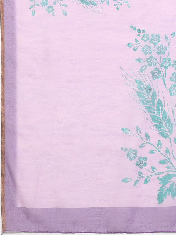 Purple Cotton Blend Floral Digital Print Saree with Blouse