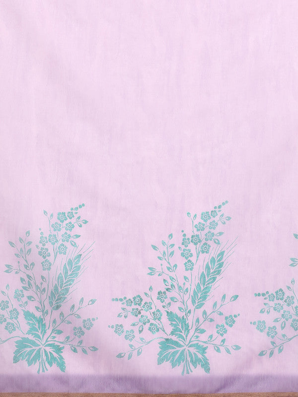 Purple Cotton Blend Floral Digital Print Saree with Blouse
