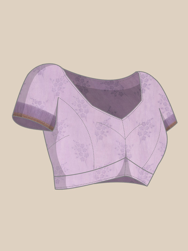 Purple Cotton Blend Floral Digital Print Saree with Blouse