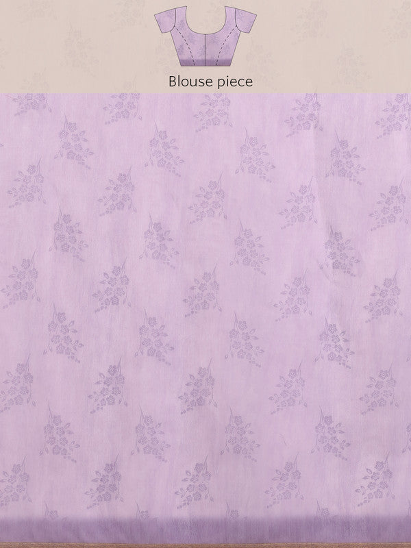 Purple Cotton Blend Floral Digital Print Saree with Blouse