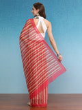 Red Cotton Blend Striped Digital Print Saree with Blouse Piece