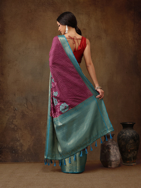 Pink Kanjeevaram Silk Digital Print Floral Saree with Blouse