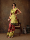 Red Kanjeevaram silk saree with digital floral print and matching blouse piece