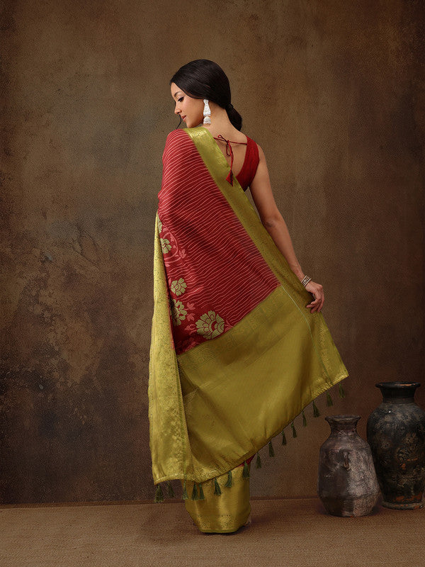 Red Kanjeevaram Silk Digital Print Floral Saree with Blouse
