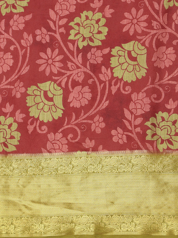 Red Kanjeevaram Silk Digital Print Floral Saree with Blouse