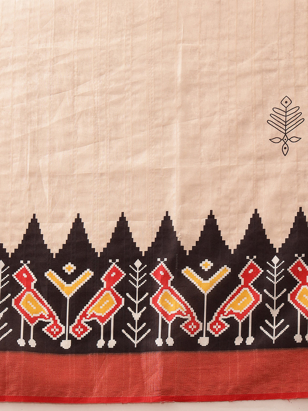 Beige Ikkat Kotha Silk Floral Digital Print Saree