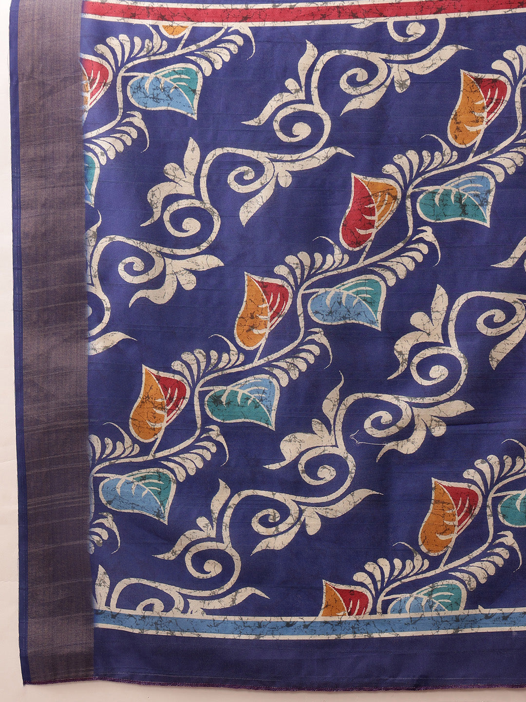 Blue Ikkat Kotha Silk Saree with Elegant Floral Digital Print