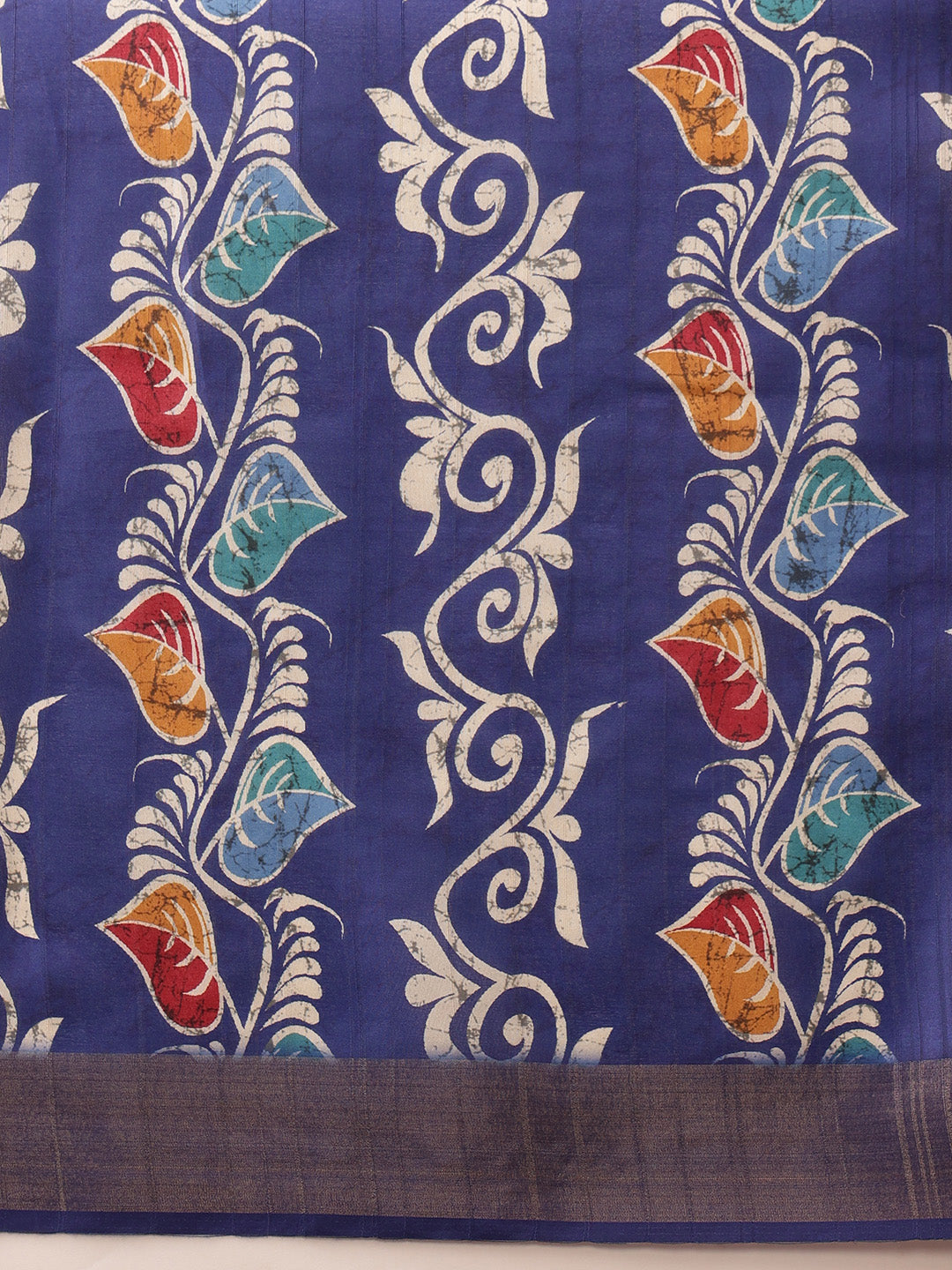 Blue Ikkat Kotha Silk Saree with Elegant Floral Digital Print